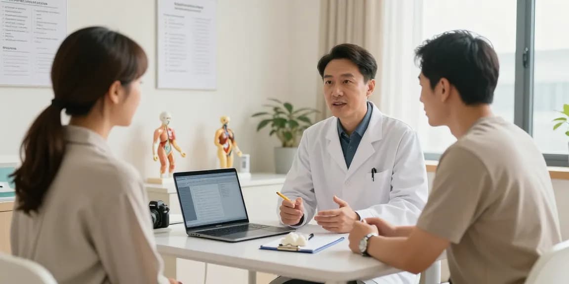Urologist in Abu Dhabi consulting with a patient in a modern examination room, discussing treatment options.