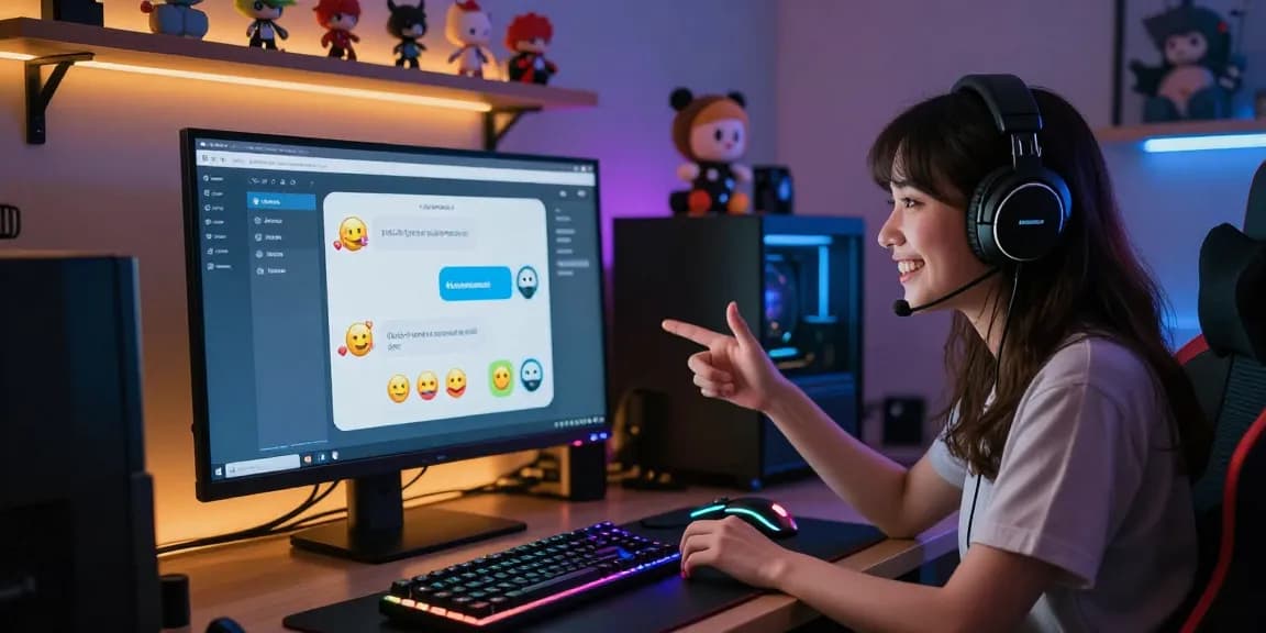 Young woman engaging in an ai chat nsfw experience in a modern gaming room, showcasing a vibrant character interaction.