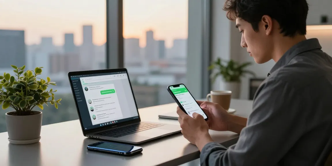 WhatsApp下載 app displayed on smartphone in a modern workspace, highlighting communication technology.