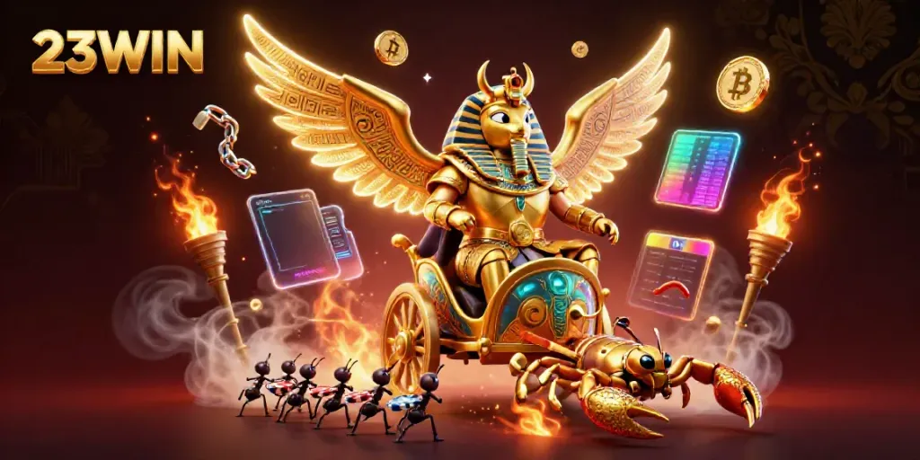 Experience the thrill of 23WIN with a rich digital illustration showcasing vibrant casino elements and immersive gaming action.
