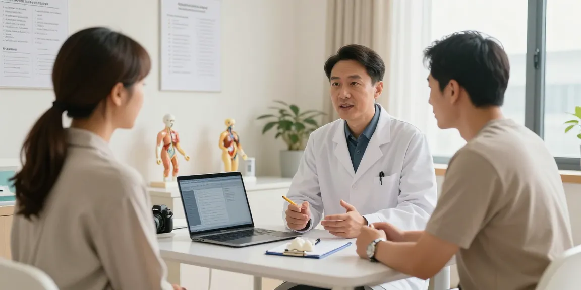 Urologist in Abu Dhabi consulting with a patient in a modern examination room, discussing treatment options.