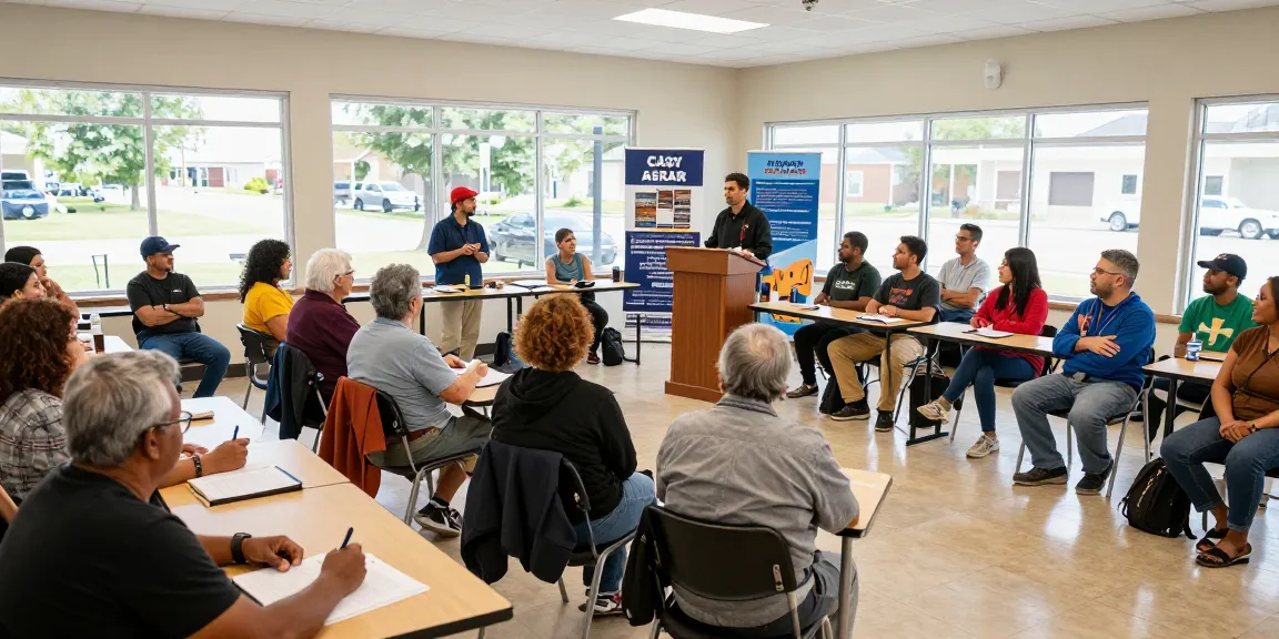 Engaged voters listening to Casey Askar at a local town hall meeting, showcasing community involvement.
