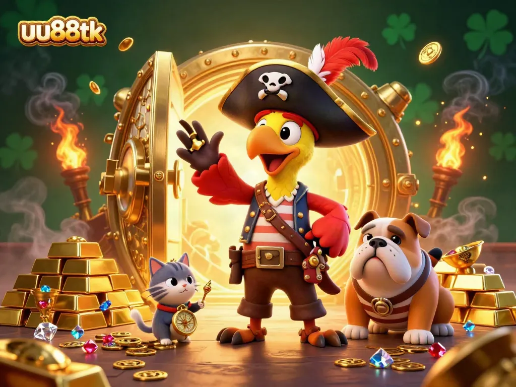 Experience the exciting treasures of uu88tk as cartoon characters embark on a vibrant gambling adventure.