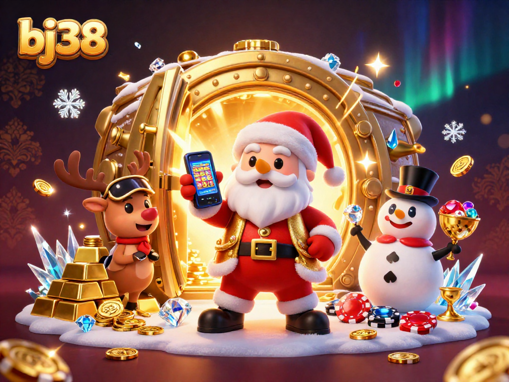 Experience exciting wins at bj38 with festive characters in a vibrant casino scene