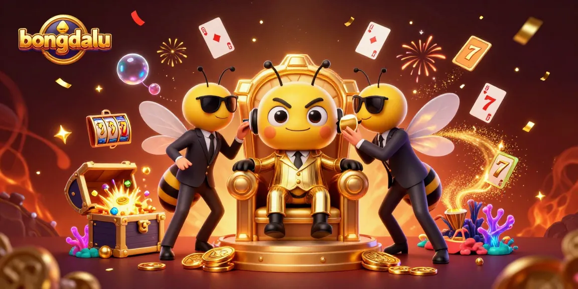 Bongdalu showcases a vibrant casino scene with a mob boss surrounded by dynamic gaming elements.