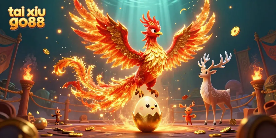 Join the excitement of tai xiu go88 with vibrant phoenix and stag, featuring golden action elements!