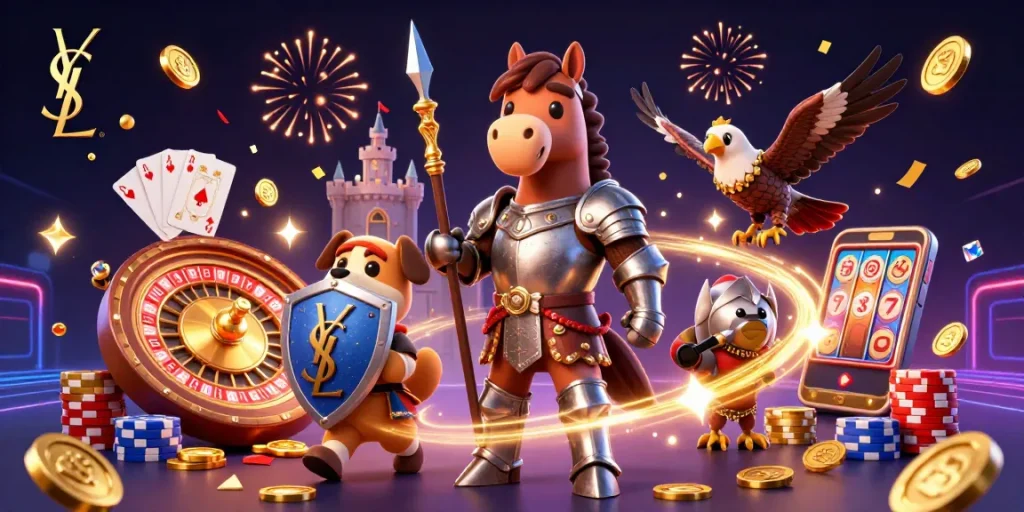 Engage with thrilling ysl gaming adventures featuring knights in a vibrant casino scene.