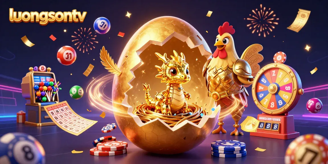 Experience thrilling moments at luongsontv with a vibrant illustration of a golden dragon and poker elements.