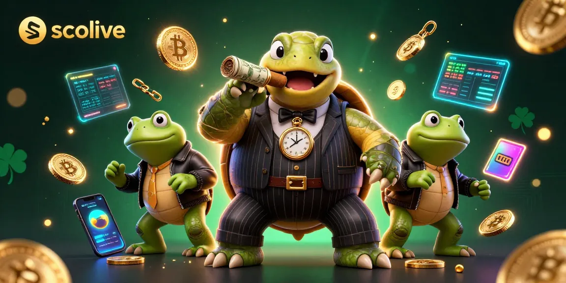Socolive features a cartoon turtle mobster and bullfrogs showcasing vibrant casino elements in an engaging scene.