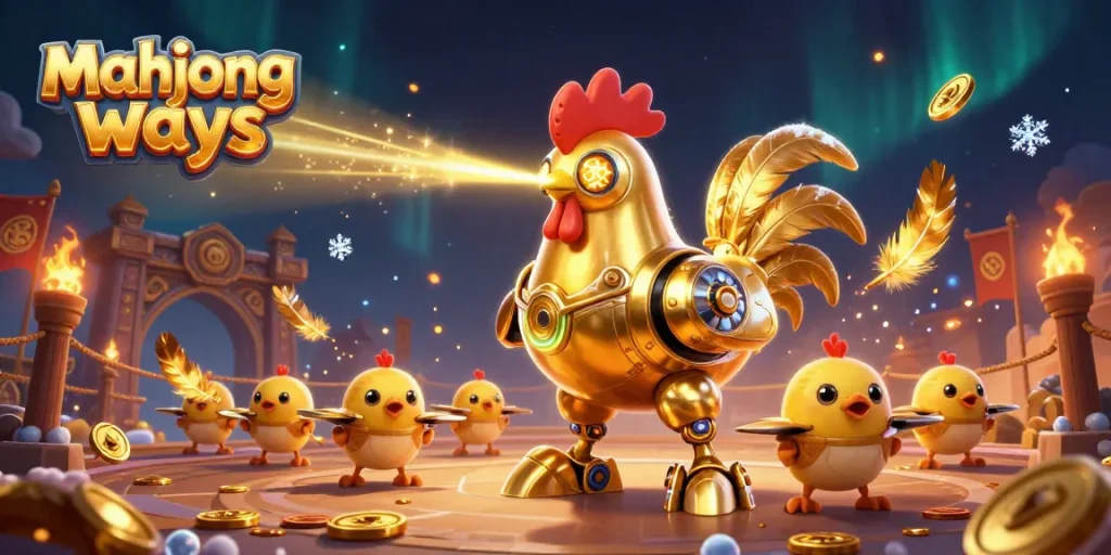 Experience mahjong ways with a vibrant, dynamic, and engaging casino illustration featuring golden characters and coins.