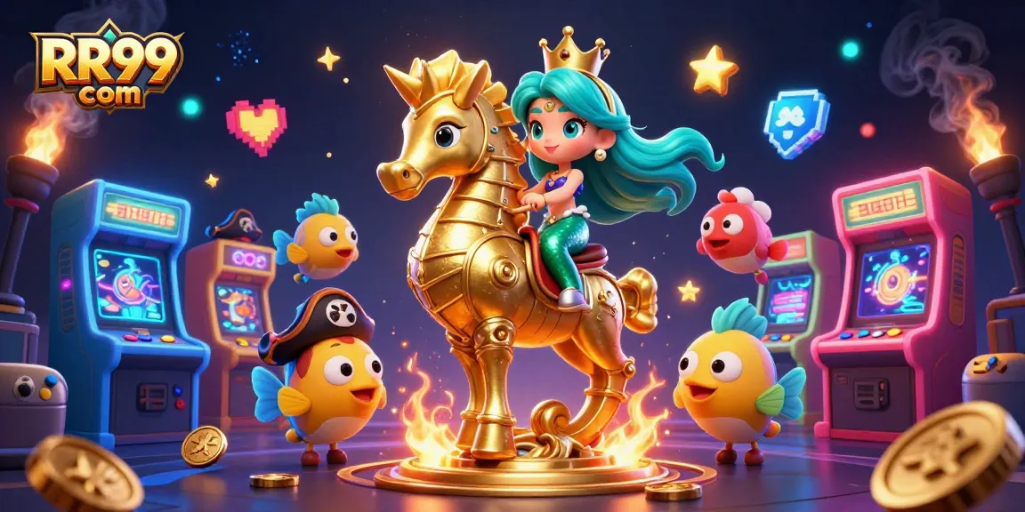 Play and win at RR99 com with a vibrant mermaid-themed casino illustration, featuring engaging game elements.