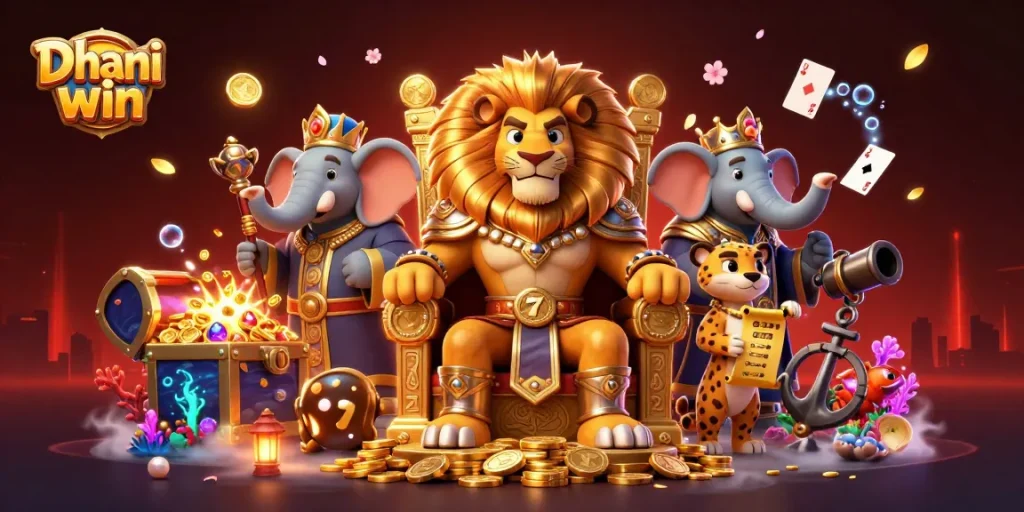 Dhani win players enjoy thrilling slot games surrounded by dynamic characters and vibrant casino elements