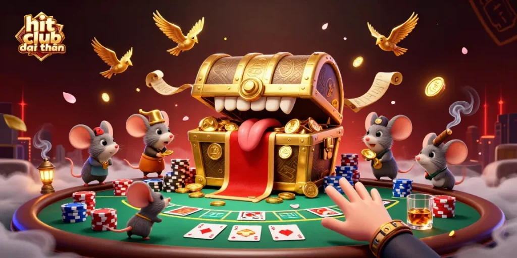 Experience the thrill of hit club đổi thưởng with vibrant poker action, captivating golden treasures, and irresistible game dynamics.