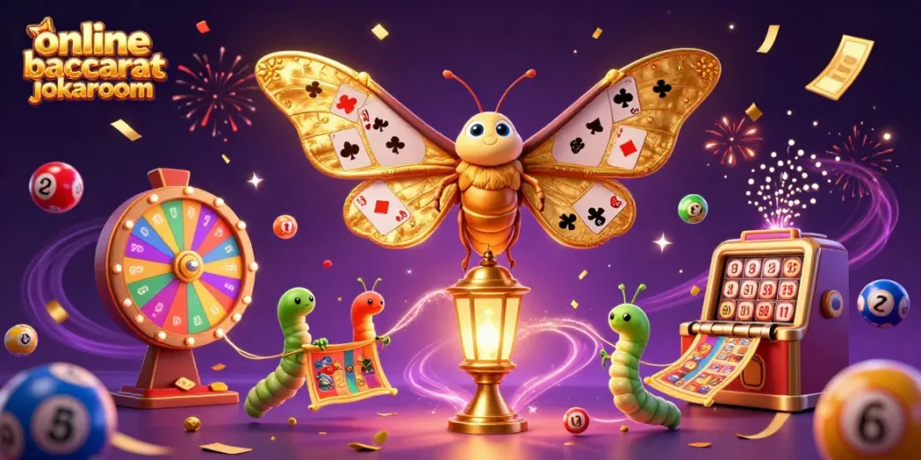 Engage with online baccarat jokaroom in a vibrant 3D casino scene full of action and excitement.