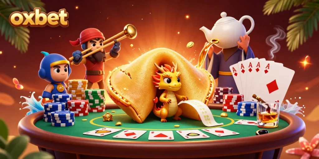Experience fortune and wins at oxbet with a dynamic scene of poker and a wise dragon.